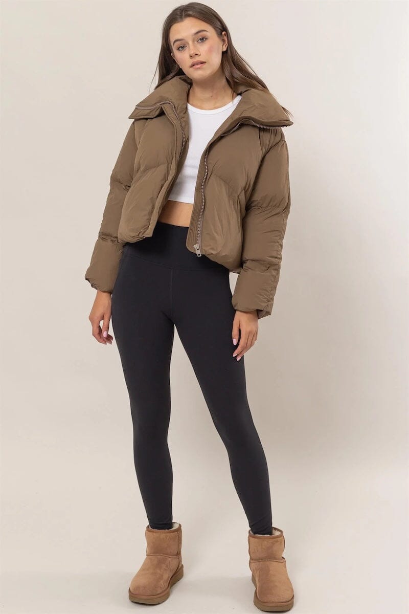 Elisa Brown High Neck Puffer Jacket Clothing Hyfve 