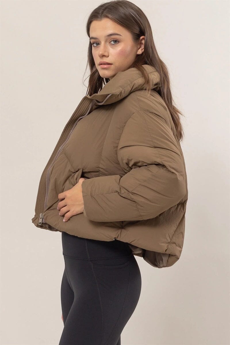 Elisa Brown High Neck Puffer Jacket Clothing Hyfve 