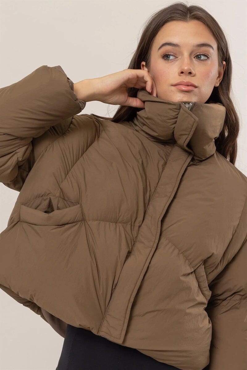 Elisa Brown High Neck Puffer Jacket Clothing Hyfve 