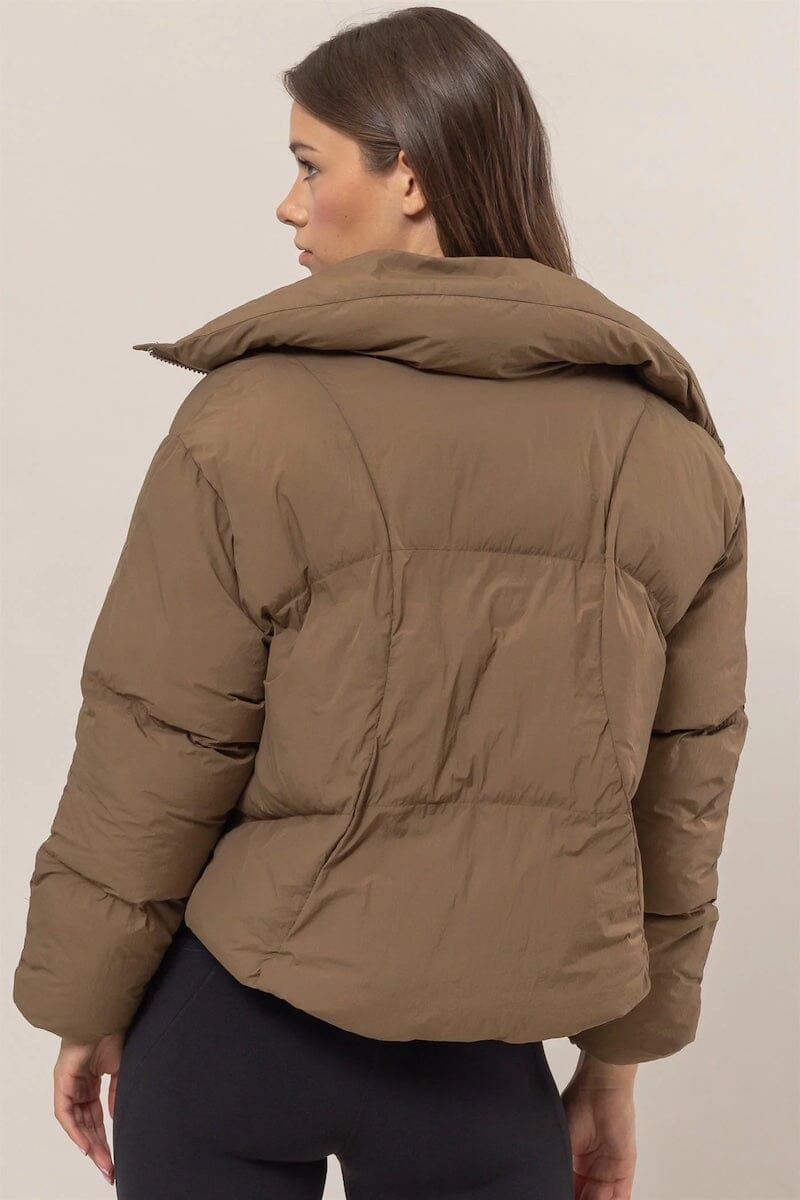 Elisa Brown High Neck Puffer Jacket Clothing Hyfve 