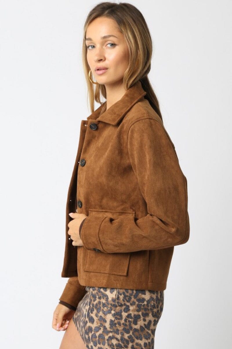 Emma Suede Trucker Jacket Clothing Olivaceous 