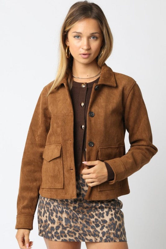 Emma Suede Trucker Jacket Clothing Olivaceous 