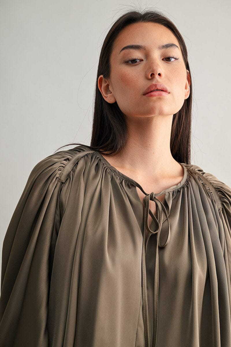 Esme Dolman Puff Sleeve Silky Satin Top Clothing Luvée 