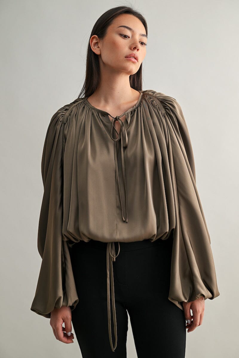 Esme Dolman Puff Sleeve Silky Satin Top Clothing Luvée 