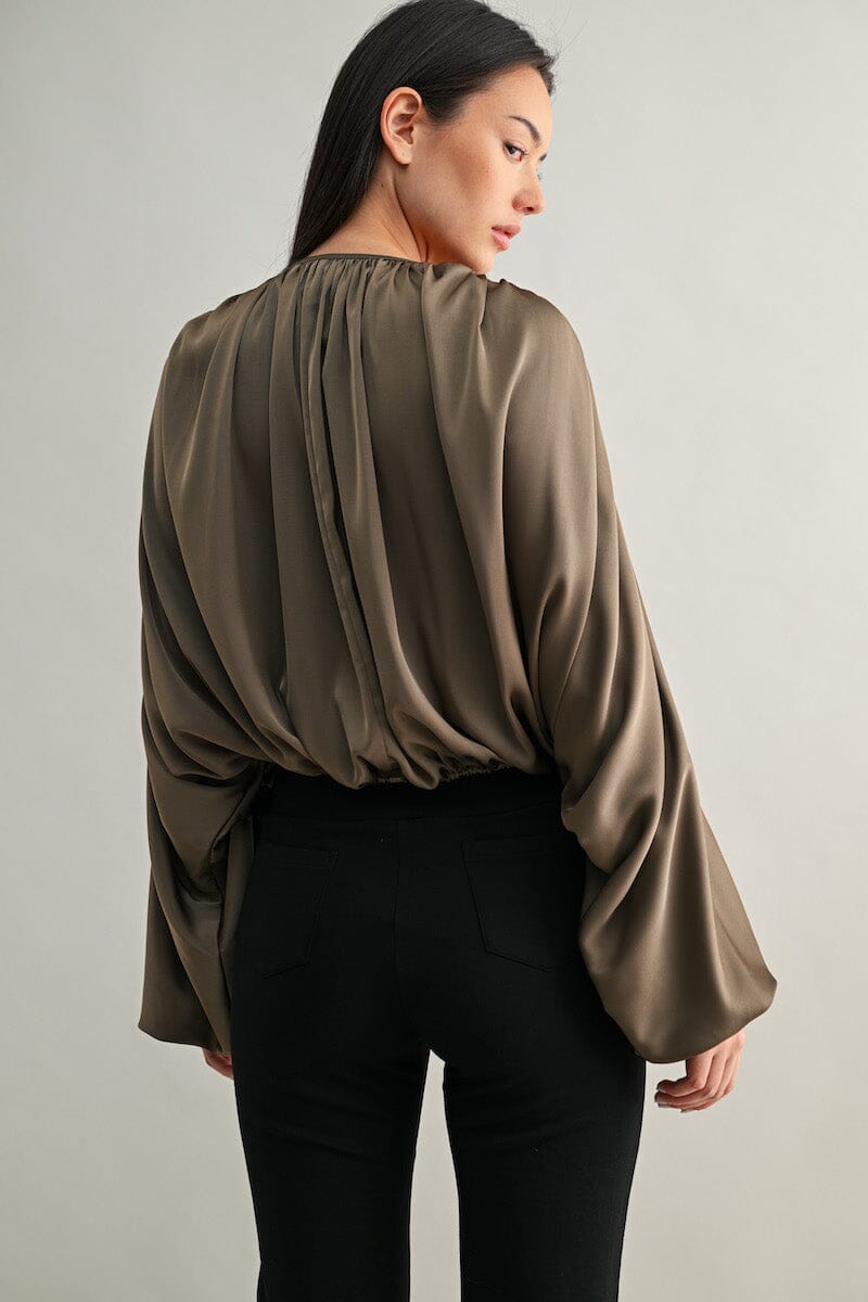 Esme Dolman Puff Sleeve Silky Satin Top Clothing Luvée 