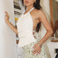 Estella Lace Textured Halter Peplum Top Clothing Sky to Moon 