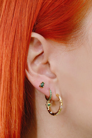 Evil Eye Emerald Sterling Silver Charm Dangle Earrings
