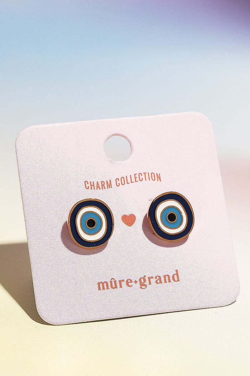 Evil Eye Enamel Charm Stud Earrings Earrings Mure + Grand 