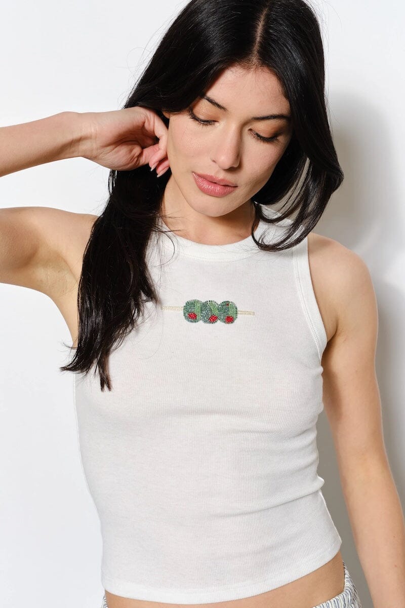 Faiza Olive Bead Embroidery Tank Top Clothing Pretty Garbage 