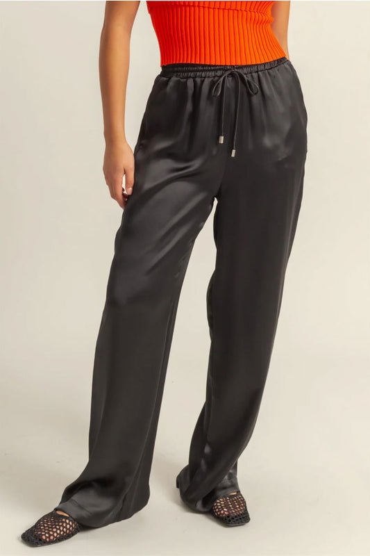 Fariha Drawstring Waist Wide Leg Satin Pants Clothing Hyfve 