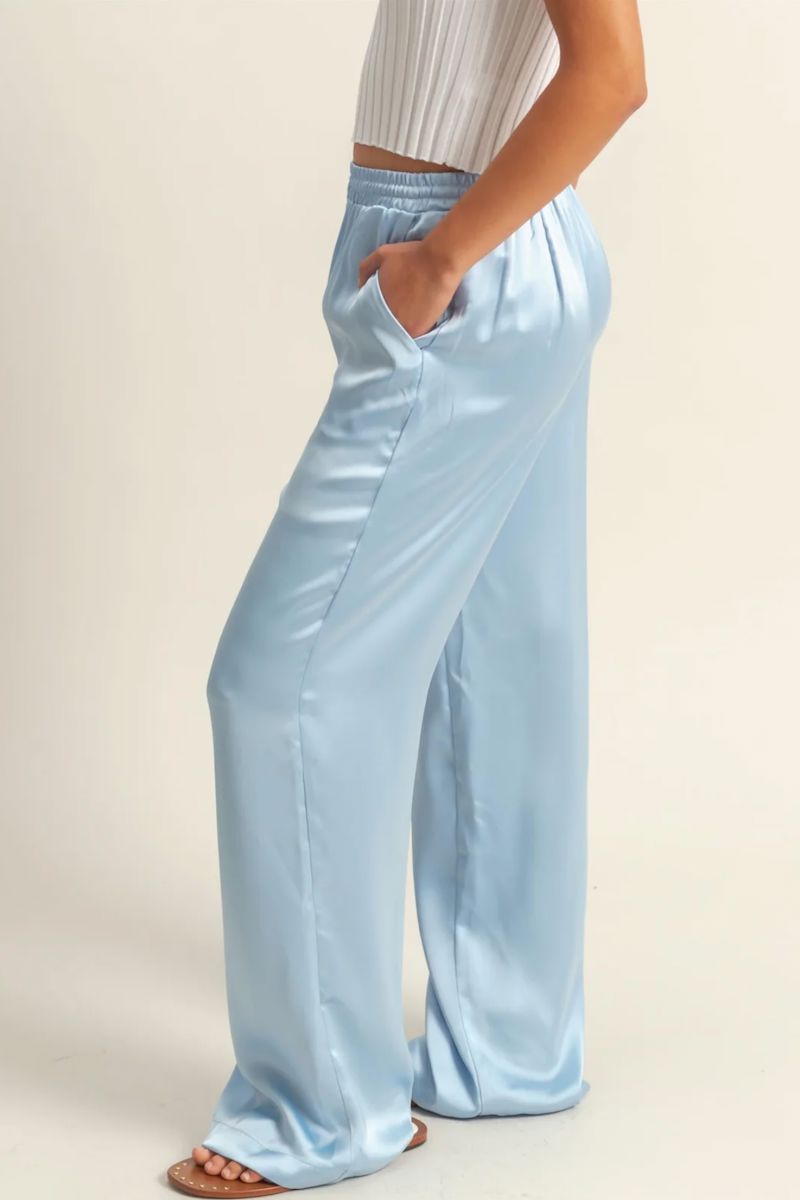 Fariha Drawstring Waist Wide Leg Satin Pants Clothing Hyfve 