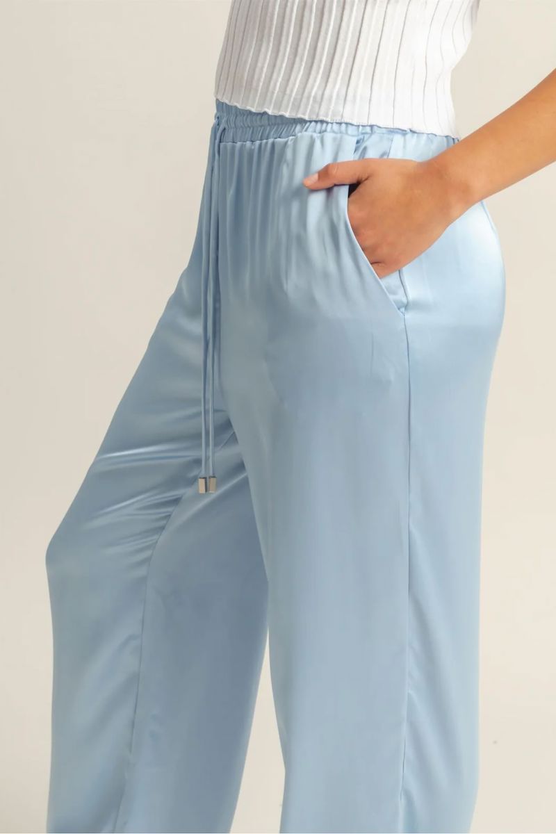 Fariha Drawstring Waist Wide Leg Satin Pants Clothing Hyfve 