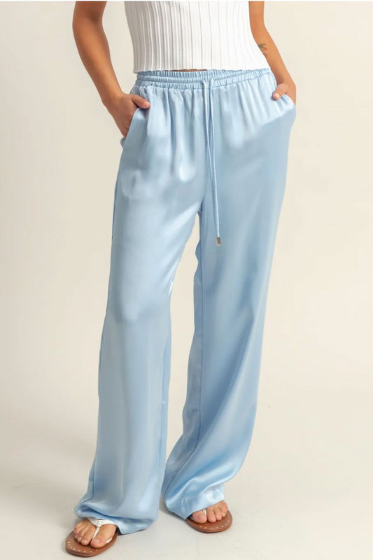 Fariha Drawstring Waist Wide Leg Satin Pants Clothing Hyfve 