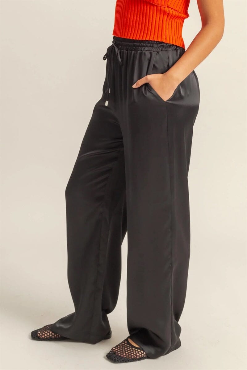 Fariha Drawstring Waist Wide Leg Satin Pants Clothing Hyfve 