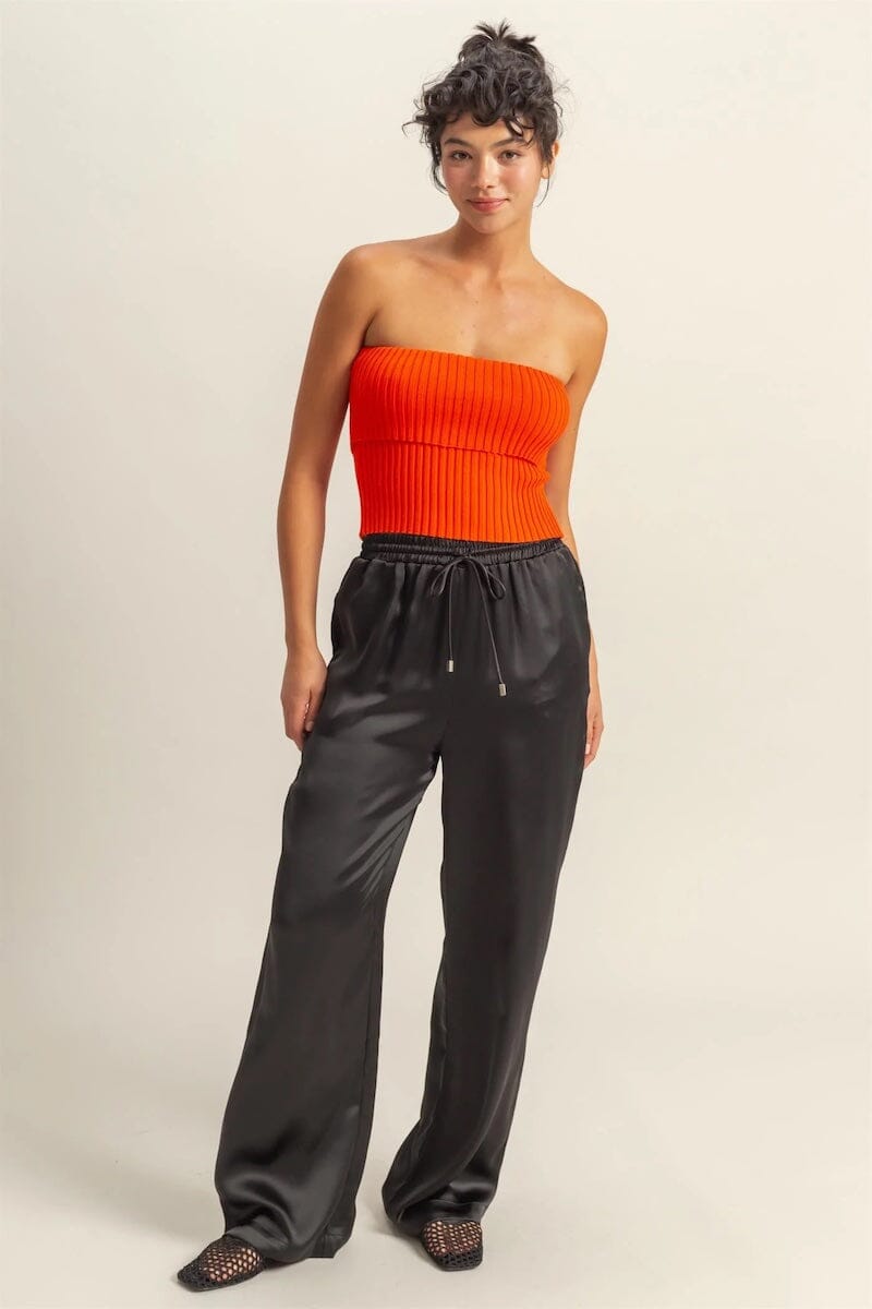 Fariha Drawstring Waist Wide Leg Satin Pants Clothing Hyfve Black S 