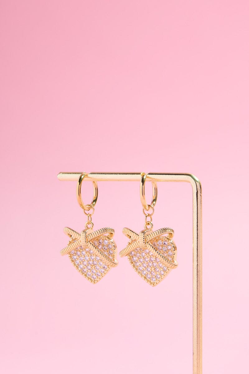 Filled Heart & Bow Charm Dangle Earrings Earrings mure + grand 