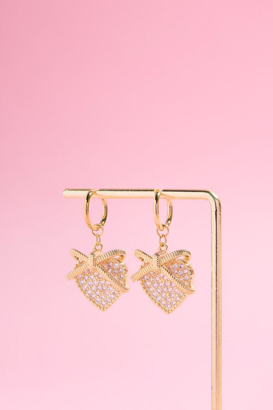 Filled Heart & Bow Charm Dangle Earrings Earrings mure + grand 