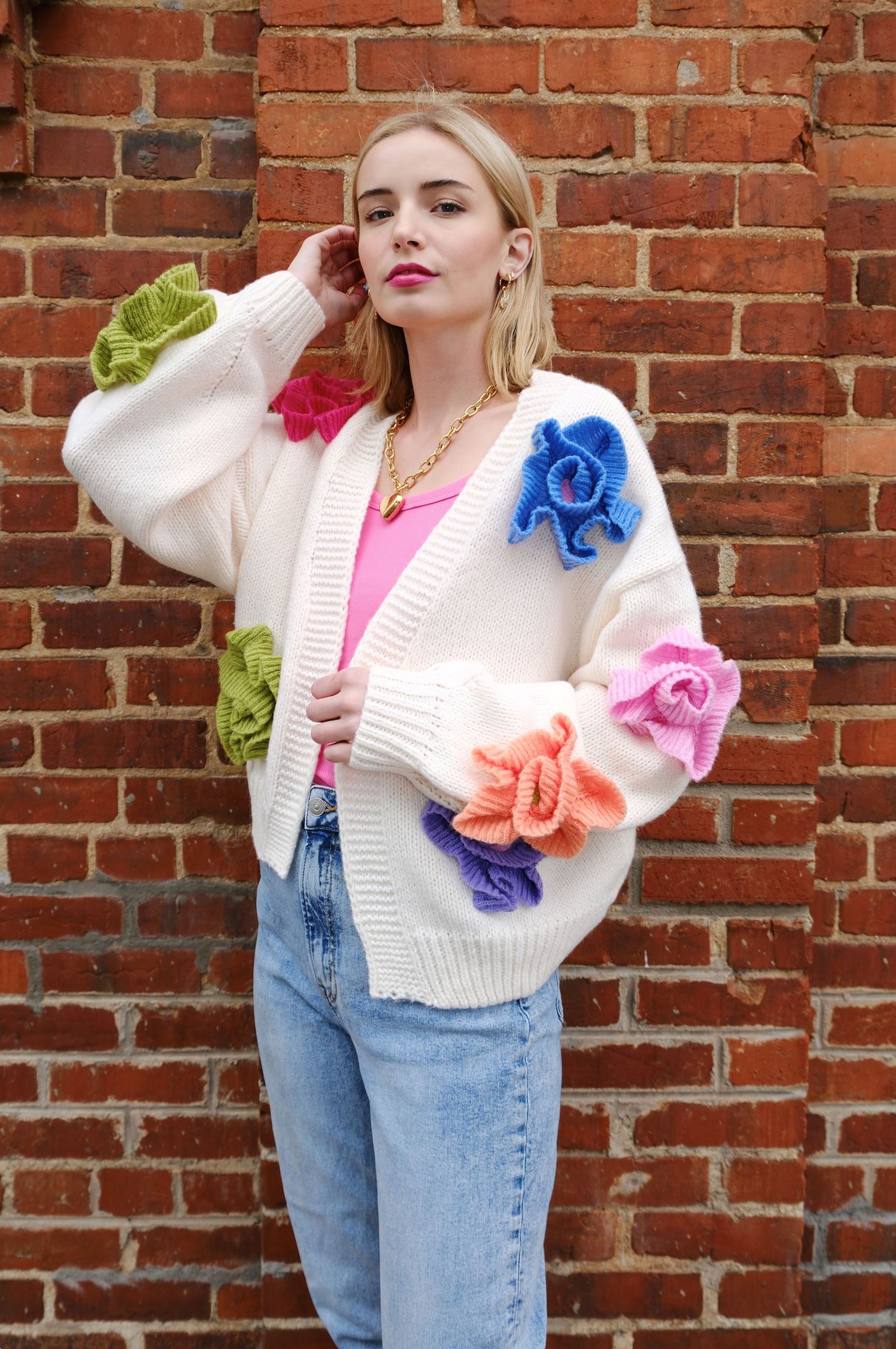 Flower Power Puff Cardigan Sweater mure + grand 