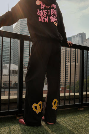 For the Love NY Wide Leg Sweatpants Black