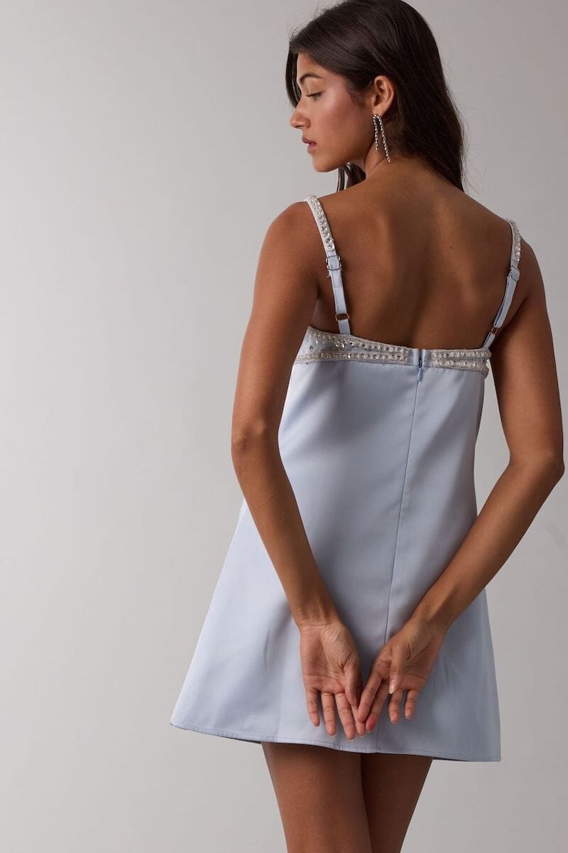 Frances Jeweled Bust Plain Zipper Mini Dress Clothing Sky to Moon 