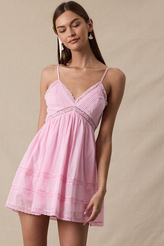 Gabby V-Neck Lace Trim Mini Dress Clothing Sky to Moon 