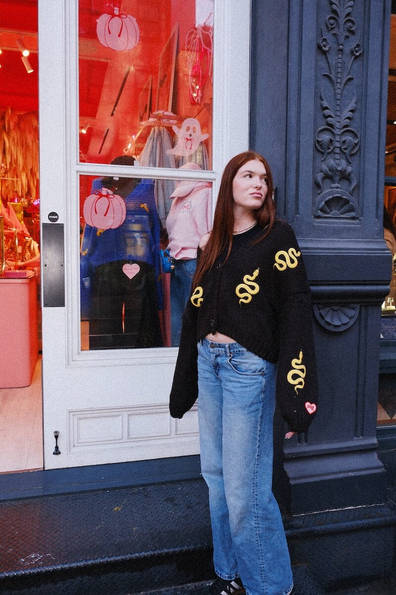 Garden Party Snake Puff Black Cardigan | Shop Now | Mure + Grand