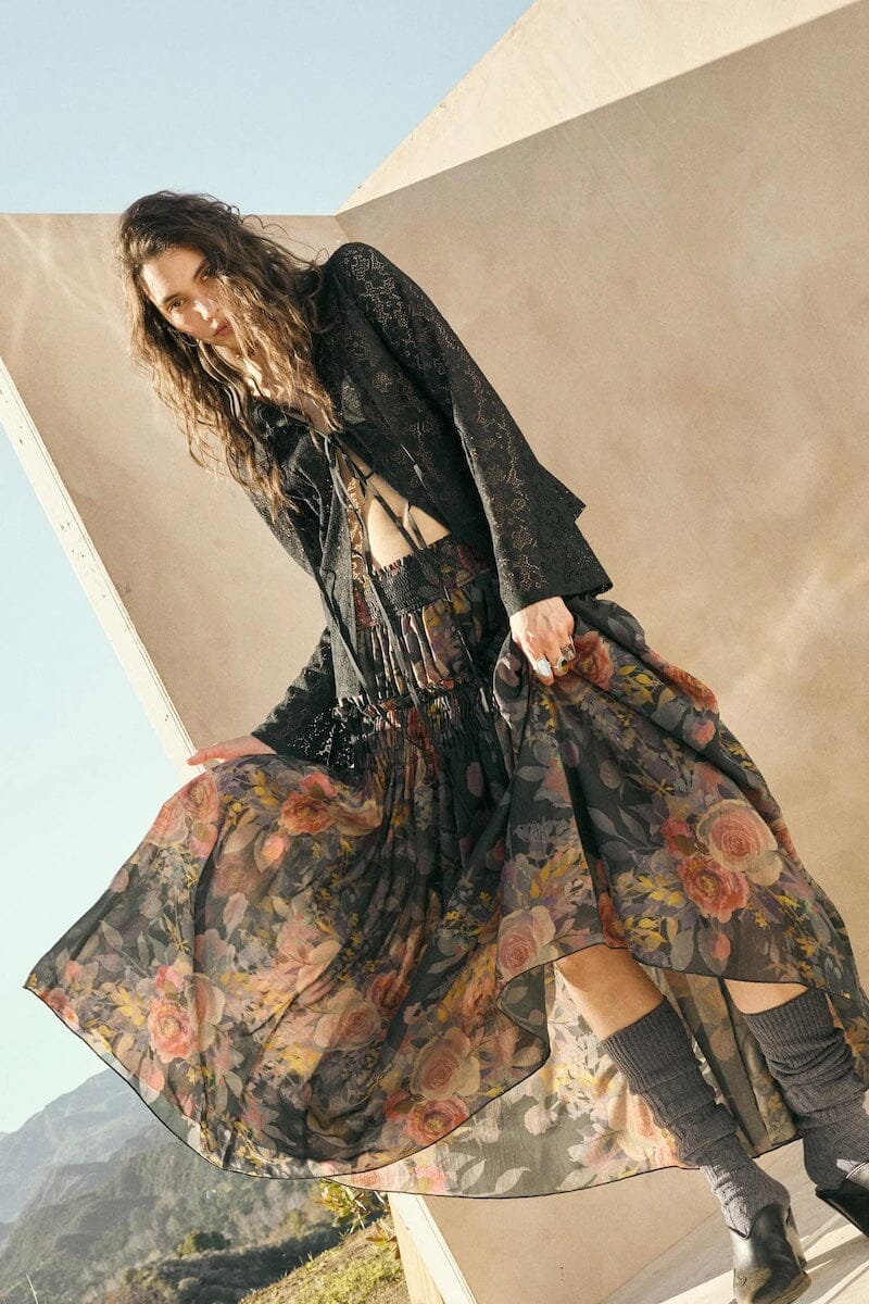 Garden Ramble Smocked Floral Chiffon Maxi Skirt Clothing Promesa 
