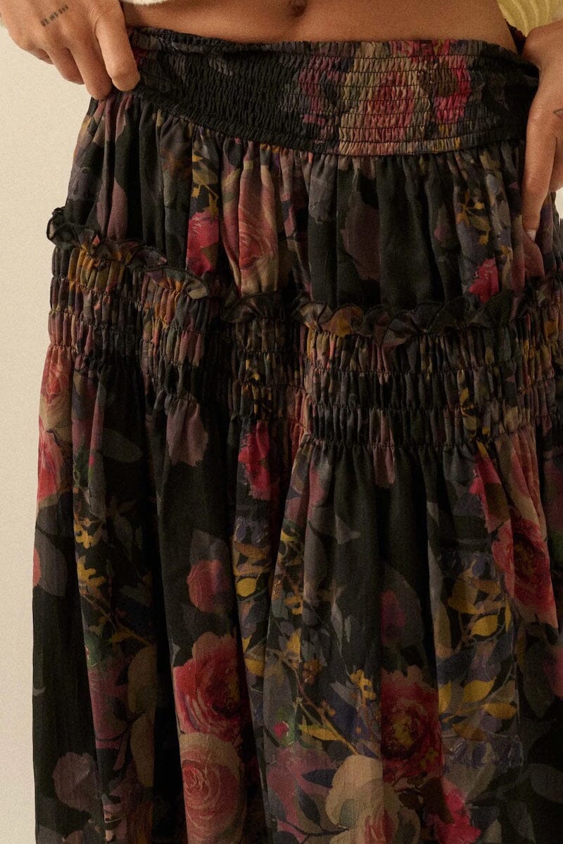 Garden Ramble Smocked Floral Chiffon Maxi Skirt Clothing Promesa 