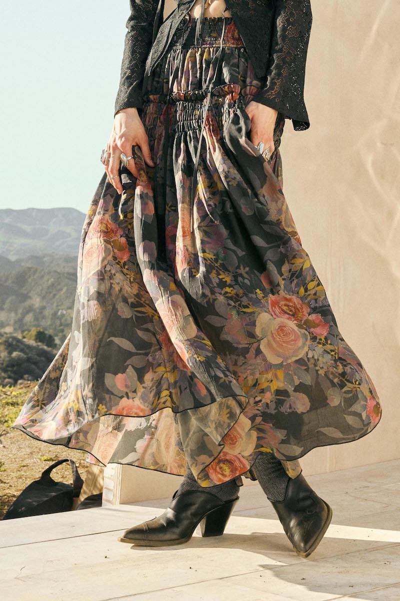 Garden Ramble Smocked Floral Chiffon Maxi Skirt Clothing Promesa 