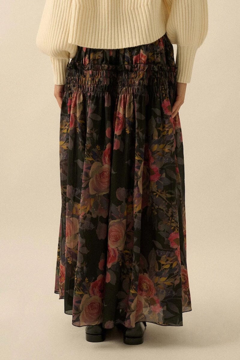 Garden Ramble Smocked Floral Chiffon Maxi Skirt Clothing Promesa 