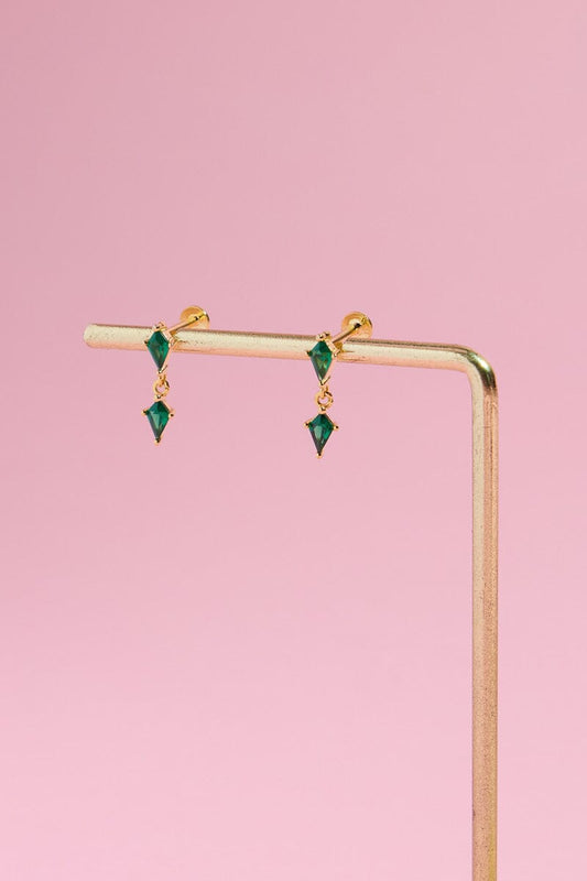 Geometric Gemstone Sterling Silver Nap Earrings Earrings mure + grand Green 