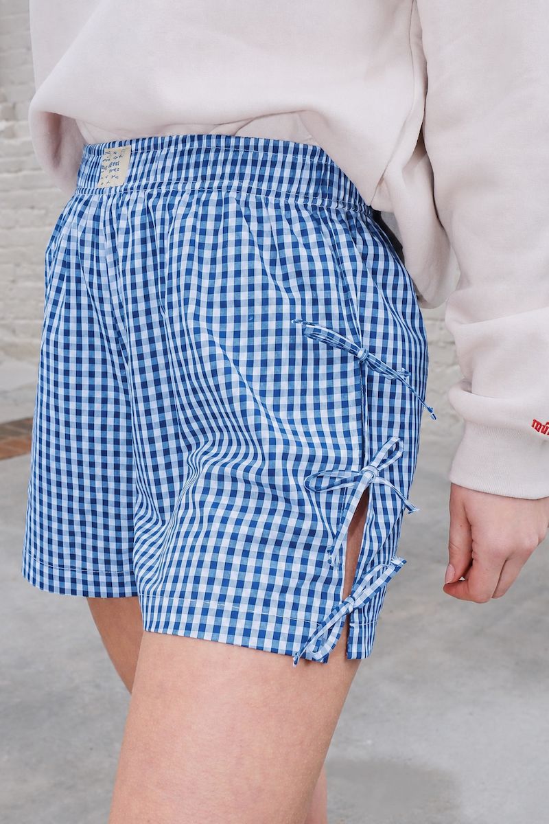 Gingham Bow Boxer Shorts Clothing mure + grand Blue Gingham S 