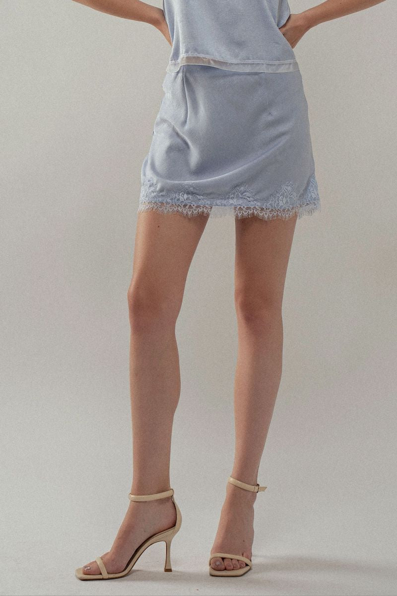 Hafsa Scalloped Lace Trim Satin Mini Skirt Clothing Urban Daizy 