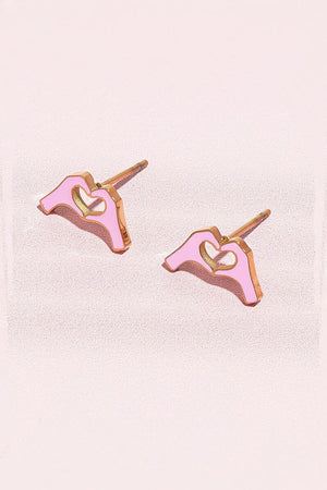 Heart Hands Enamel Charm Stud Earrings