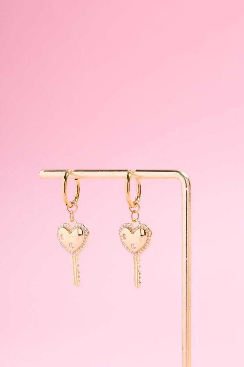 Heart Key Charm Dangle Earrings Earrings mure + grand 