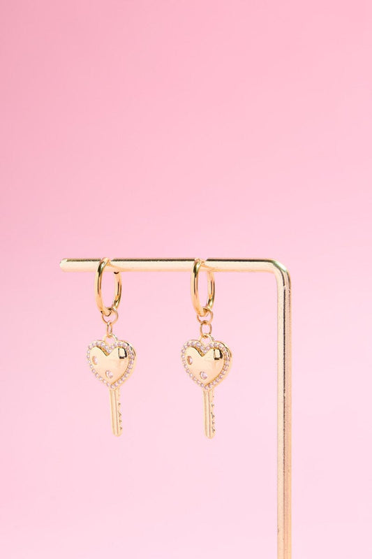 Heart Key Charm Dangle Earrings Earrings mure + grand 