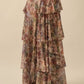 Hilda Floral-Print Mesh Tiered Side-Ruffle Maxi Skirt Clothing Promesa 