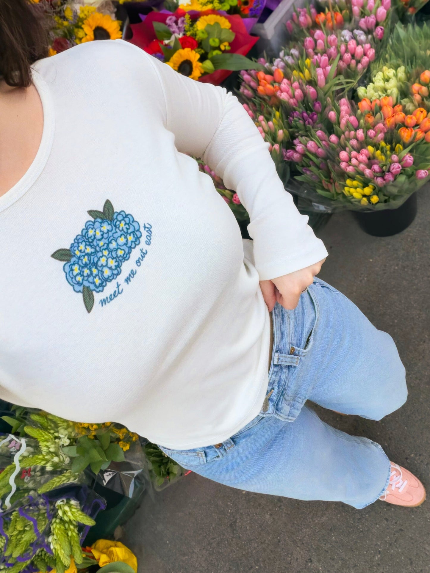 Hydrangeas Meet Me Out East Long Sleeve Baby Tee Baby Tee mure + grand 