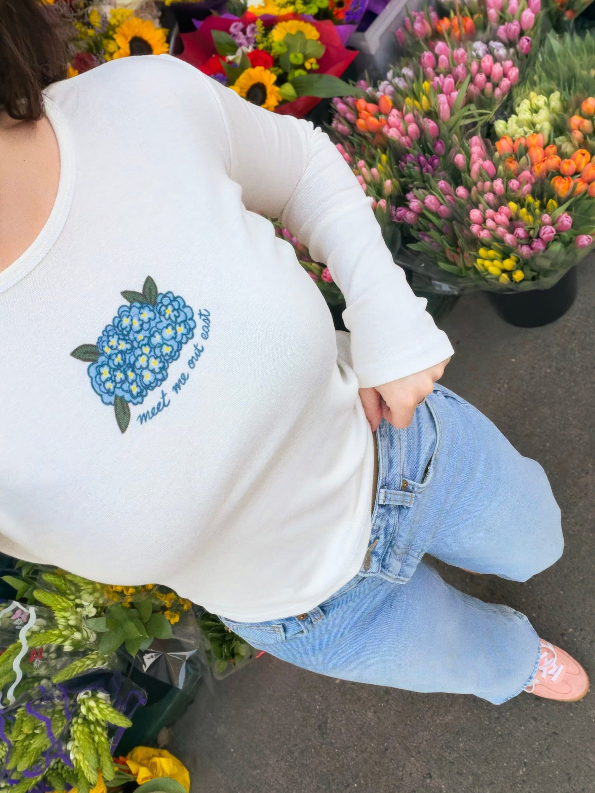 Hydrangeas Meet Me Out East Long Sleeve Baby Tee Baby Tee mure + grand 