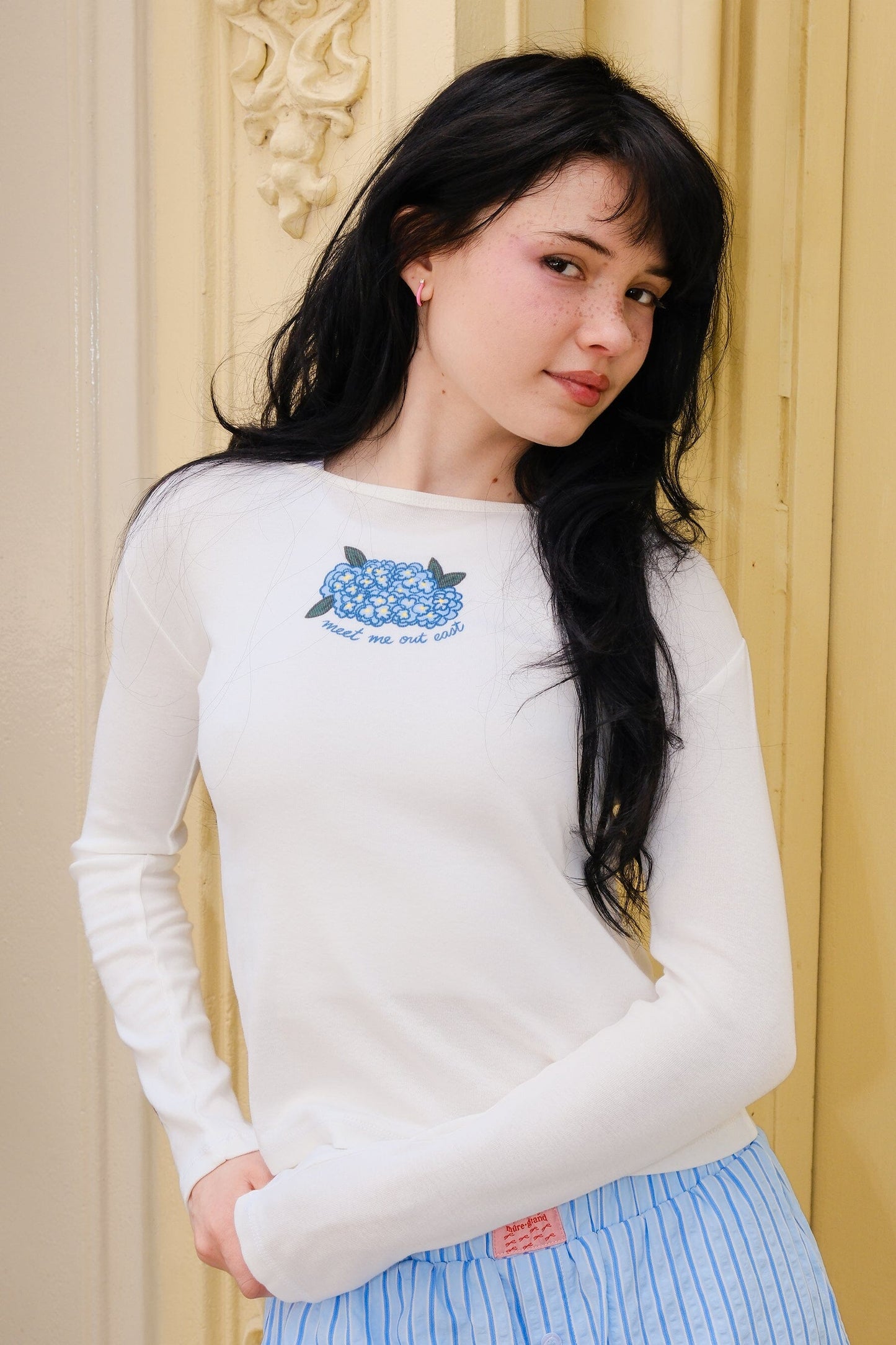 Hydrangeas Meet Me Out East Long Sleeve Baby Tee Baby Tee mure + grand 