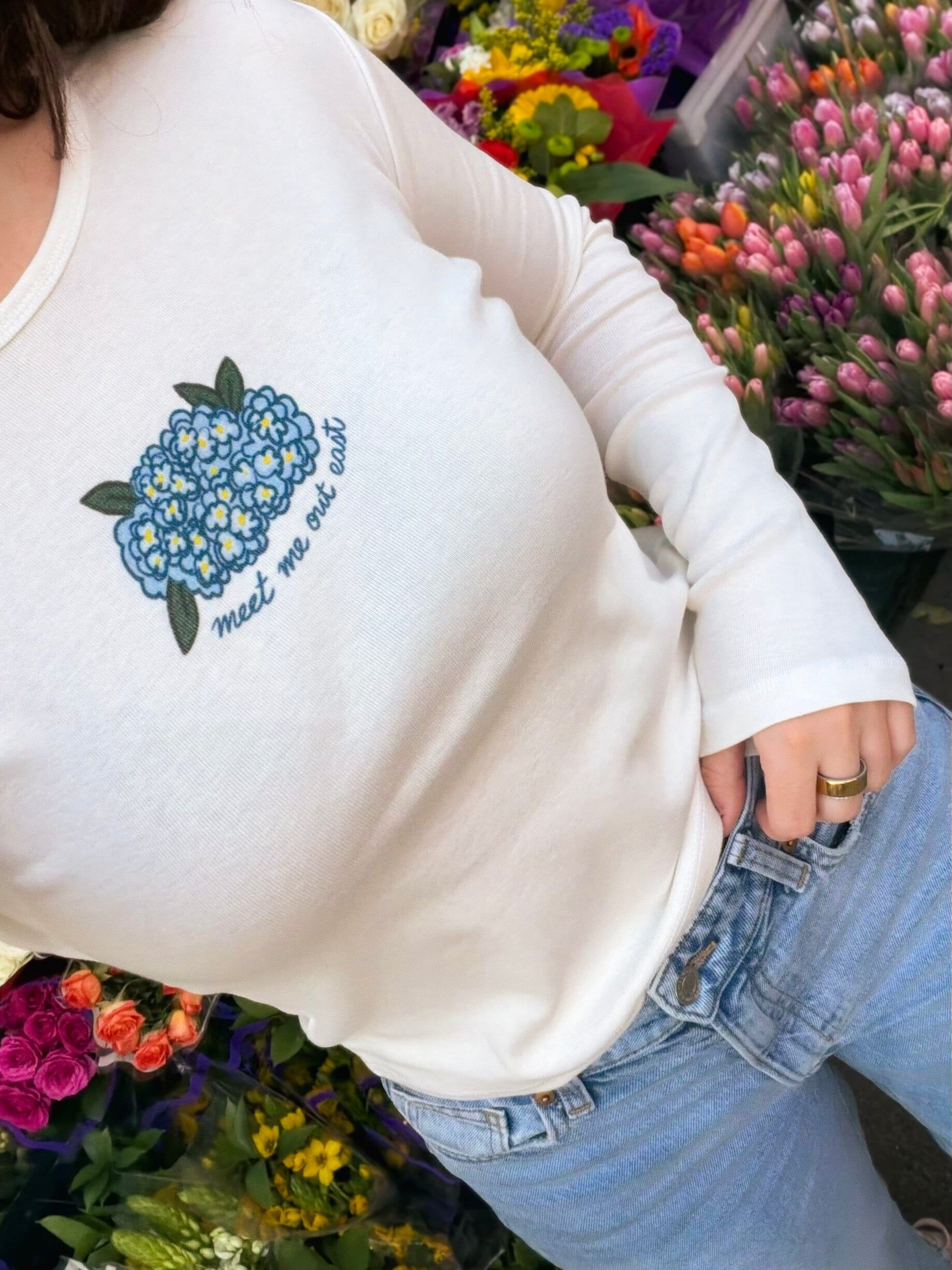 Hydrangeas Meet Me Out East Long Sleeve Baby Tee | Shop Now | Mure