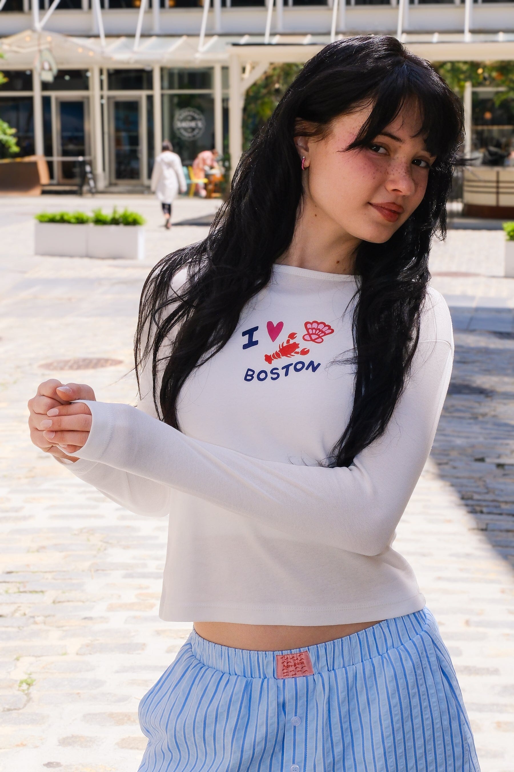 I Love Boston Long Sleeve Baby Tee Baby Tee mure + grand 