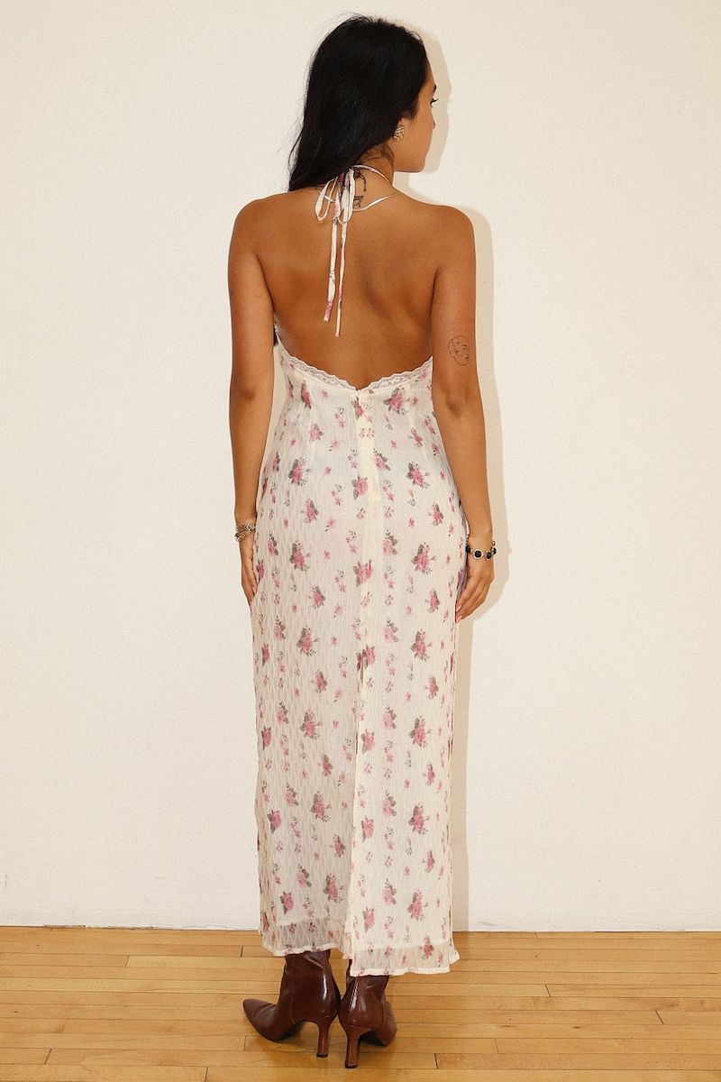 Inaya Floral Lace Halter Maxi Dress Clothing Bailey Rose 