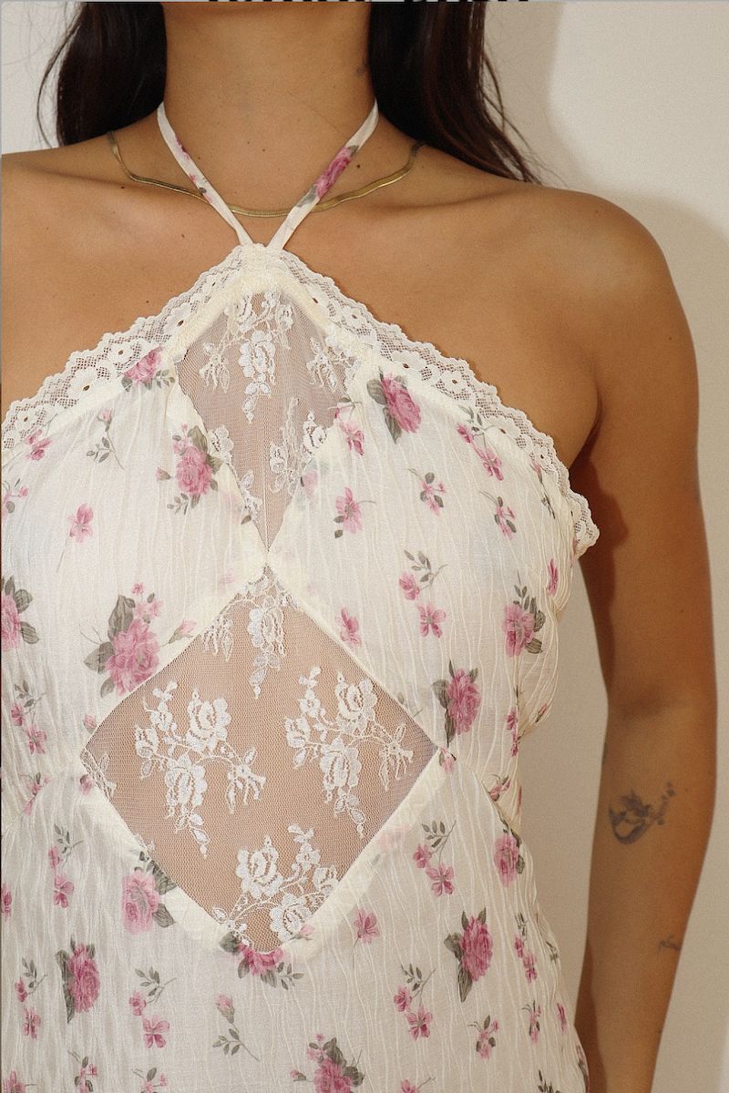 Inaya Floral Lace Halter Maxi Dress Clothing Bailey Rose 