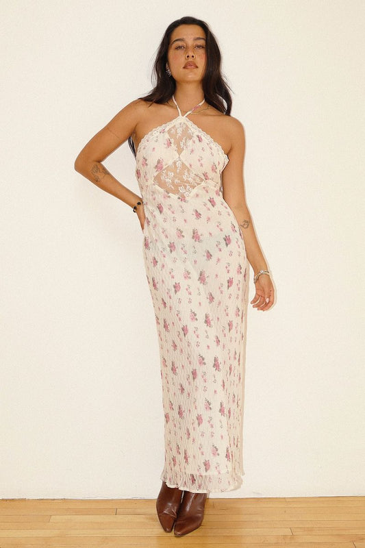 Inaya Floral Lace Halter Maxi Dress Clothing Bailey Rose 