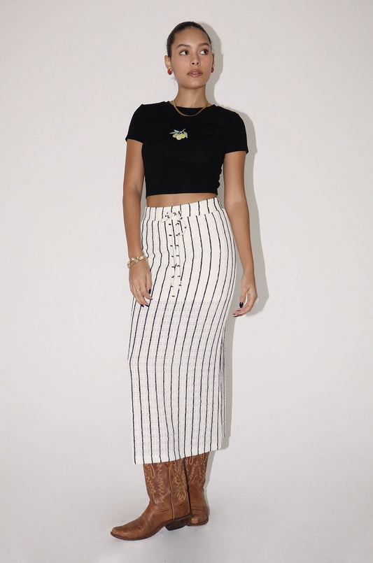 Jade Knit Tie Striped Midi Skirt Clothing mure + grand 