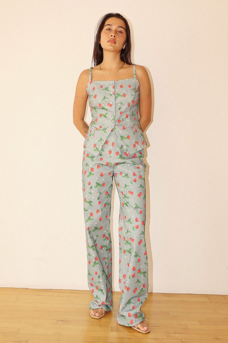 Jagoda Straight-Leg Pants With A Playful Strawberry Print Clothing Bailey Rose 