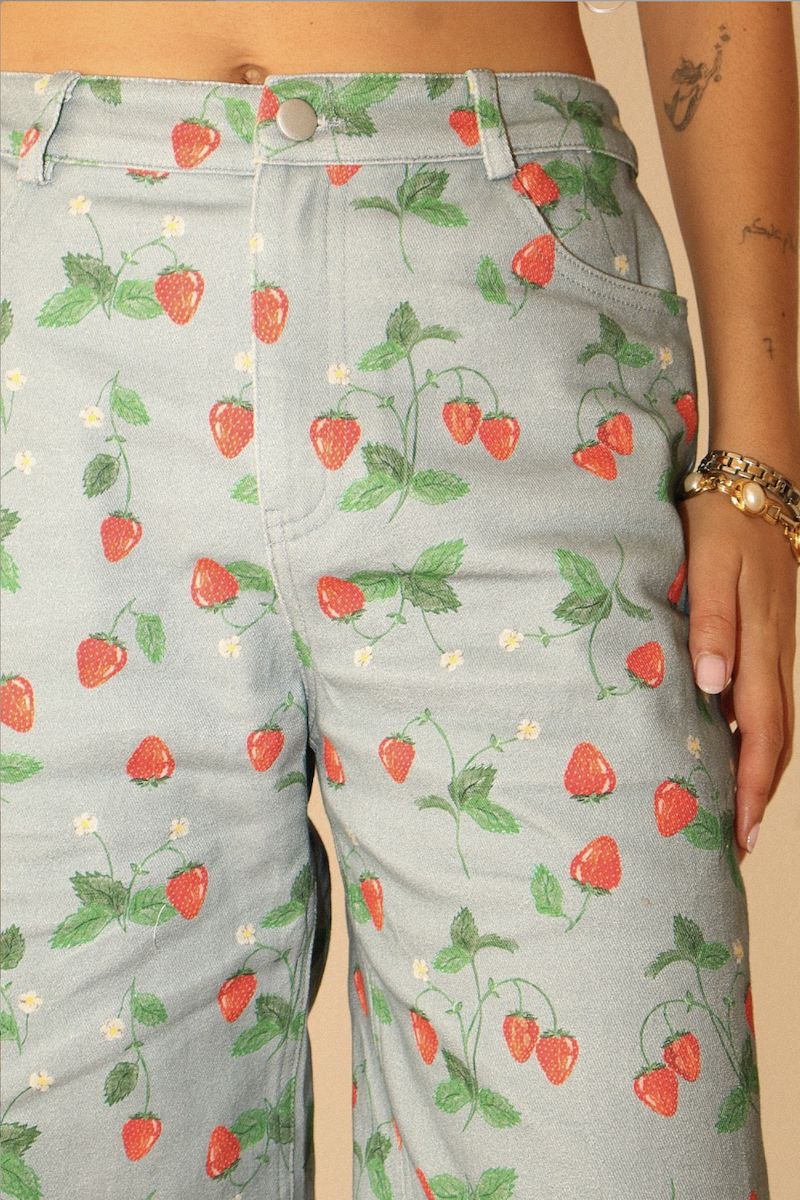 Jagoda Straight-Leg Pants With A Playful Strawberry Print Clothing Bailey Rose 