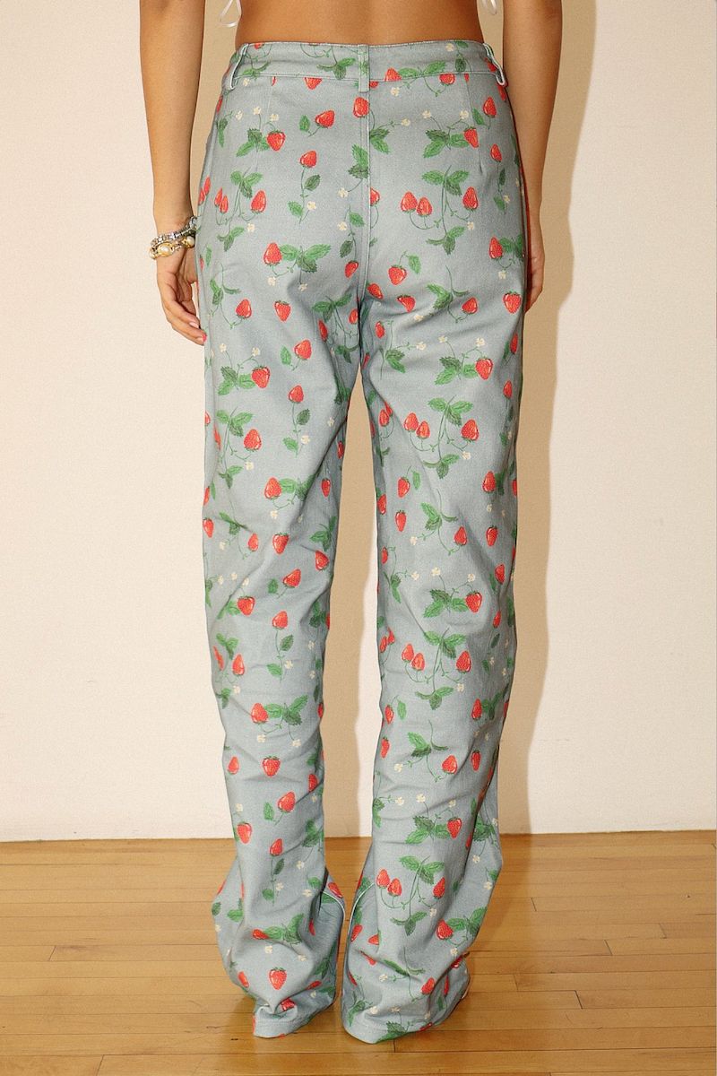 Jagoda Straight-Leg Pants With A Playful Strawberry Print Clothing Bailey Rose 