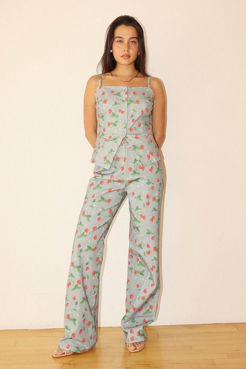 Jagoda Straight-Leg Pants With A Playful Strawberry Print Clothing Bailey Rose 